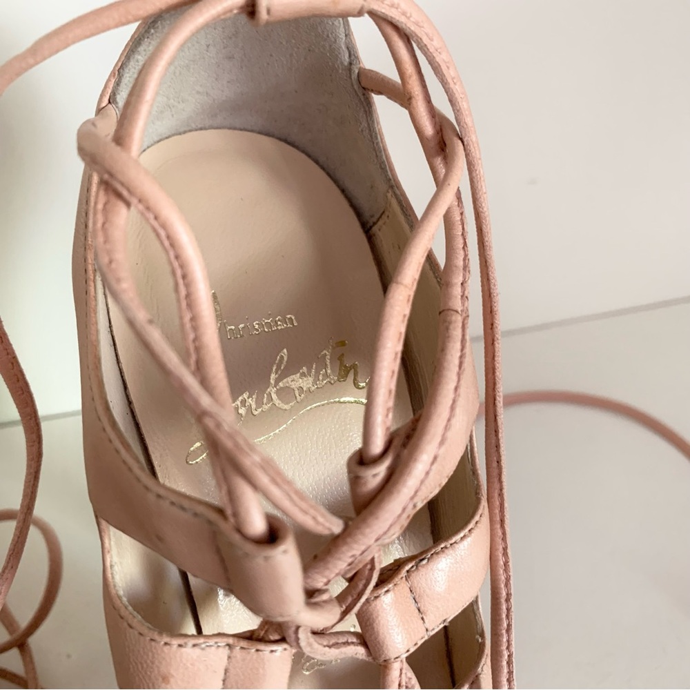New Christian Louboutin nude Lace-Up Heels - Picture 13 of 16